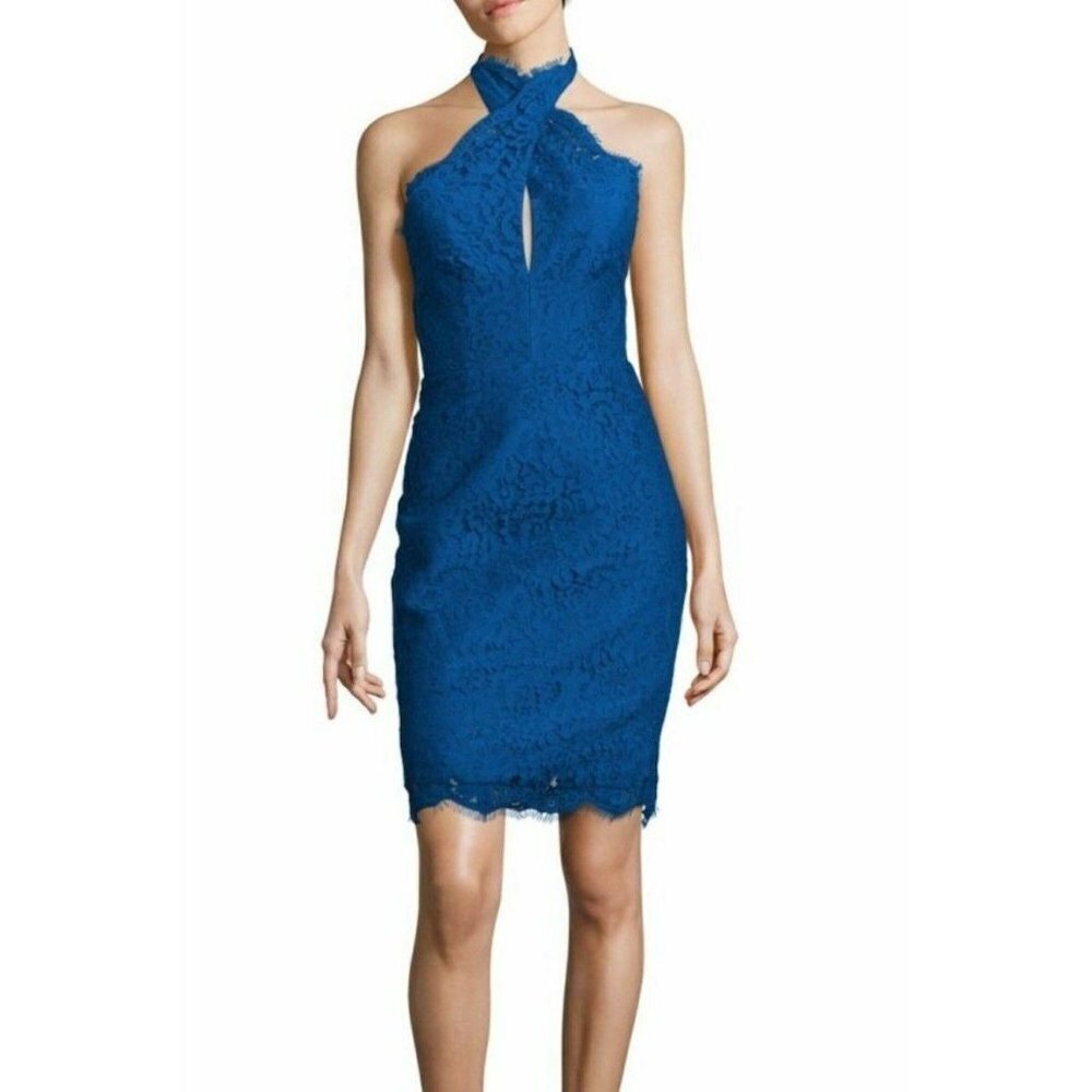 NWT Keepsake The Label  Cobalt Blue Lace Crossed Halter High Roads Dress XS